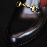 Black Leather Leiria Horsebit Slippers