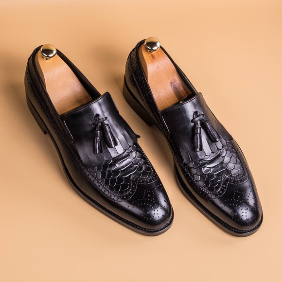 Height Increasing Black Snake Print Leather Lleida Loafers