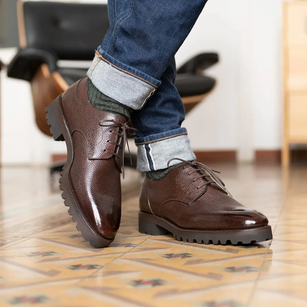 Brown Leather Alissa Chunky Derby Shoes 