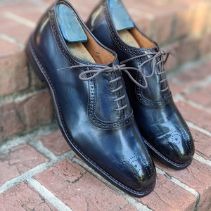 Height Increasing Navy Blue Leather Cudrefin Brogue Oxfords