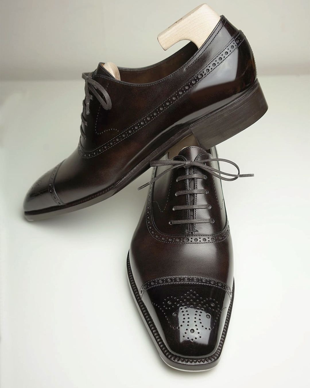 Brown Leather Calista Brogue Toe Cap Oxfords