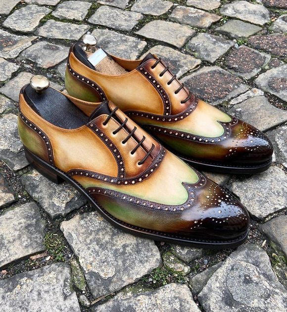 Height Increasing Mango Yellow and Green Leather Dietikon Brogue Oxfords