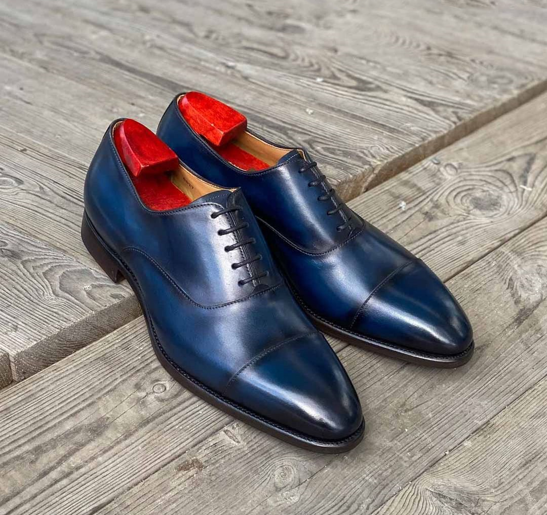 Height Increasing Navy Blue Leather Ebikon Toecap Oxfords