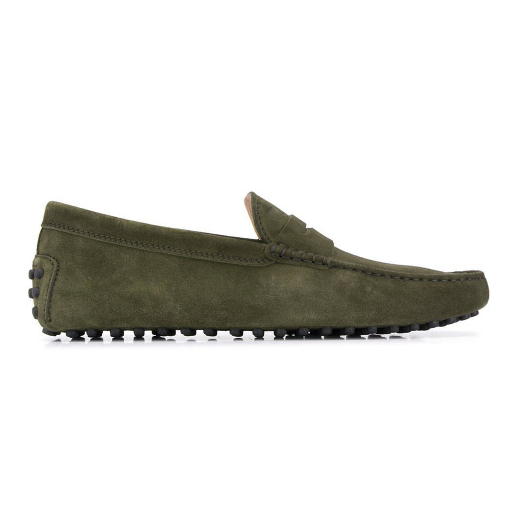 Height Increasing Green Suede Alcalde Penny Driving Loafers