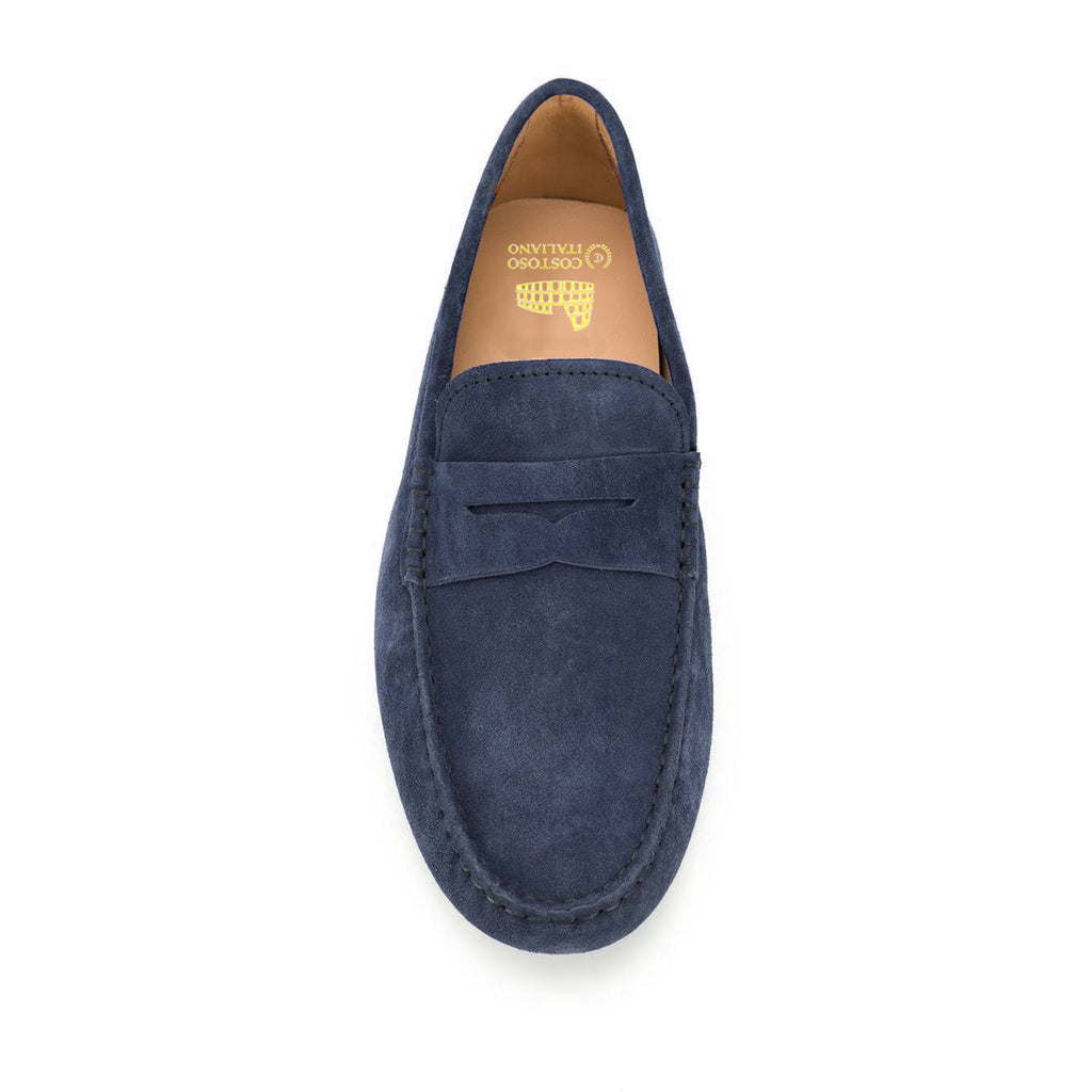 Height Increasing Navy Blue Suede Alcalde Penny Driving Loafers