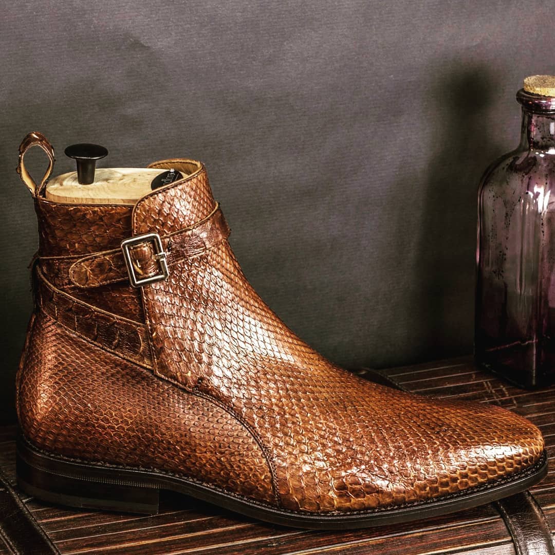 Tan Exotic Python Print Leather Callao Jodhpur Boots