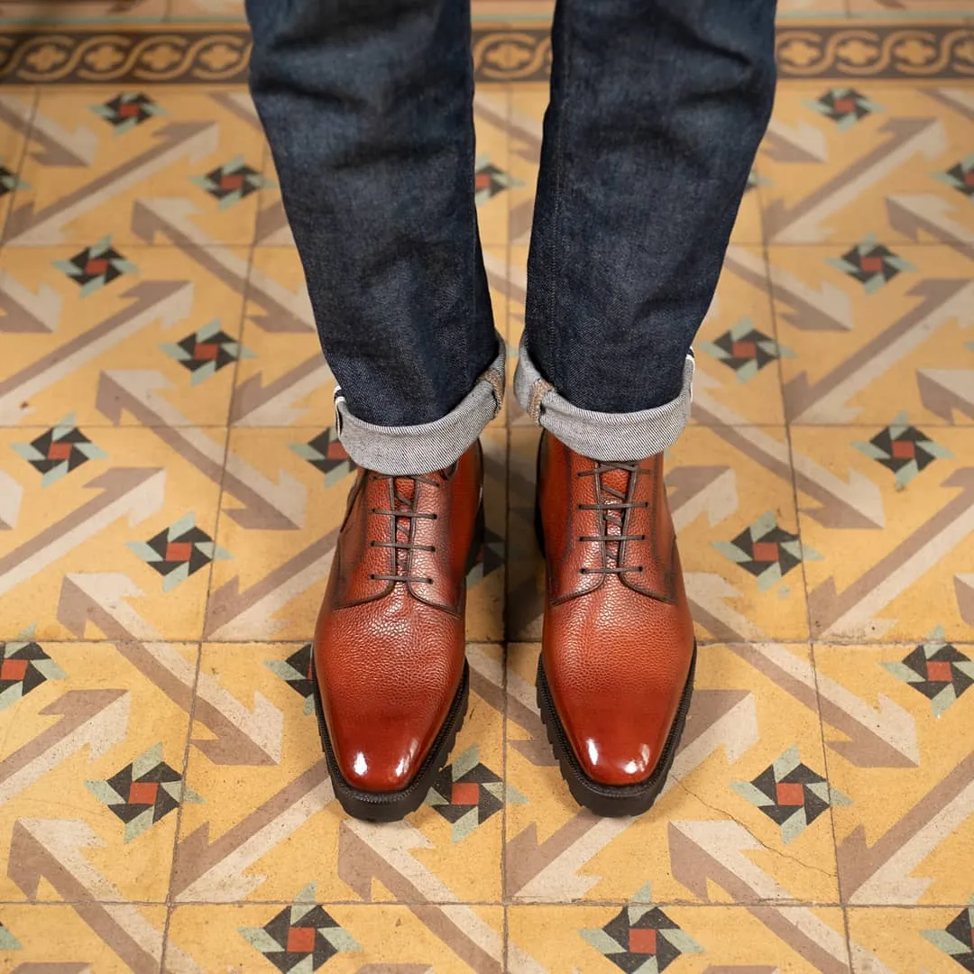 Tan Leather Bevenes Chunky Dress Lace Up Derby Boots