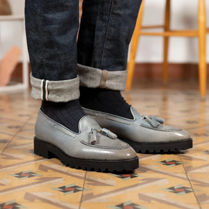 Silver Leather Anessa Chunky Tassel Loafers With Track Soles