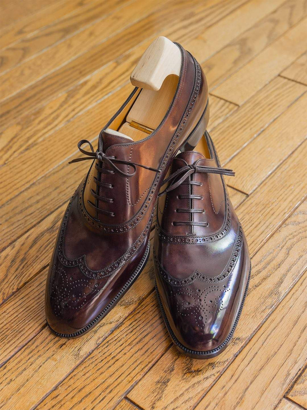 Burgundy Brown Leather Cedria Brogue Wingtip Oxfords 