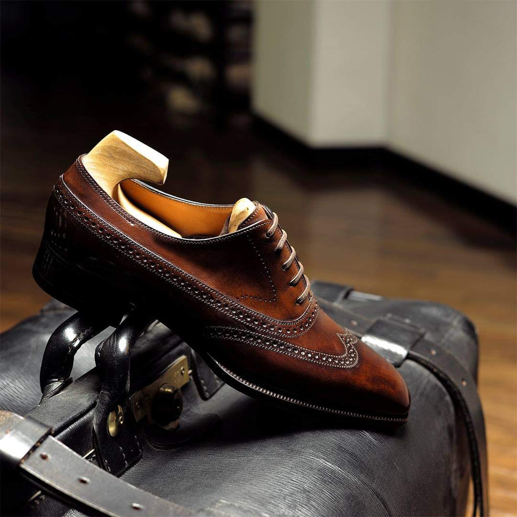 Tan Leather Cedria Brogue Wingtip Oxfords 