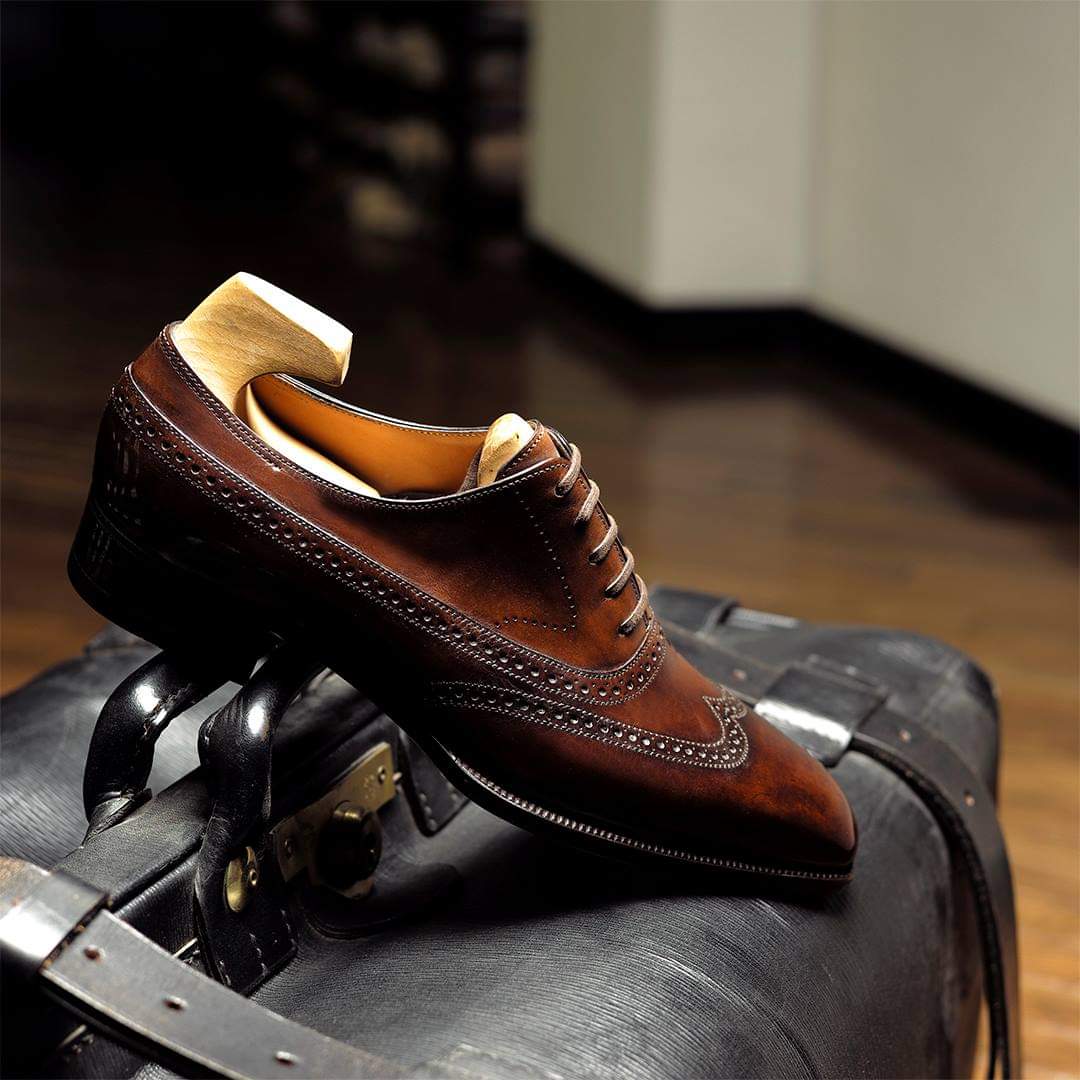 Tan Leather Cedria Brogue Wingtip Oxfords 