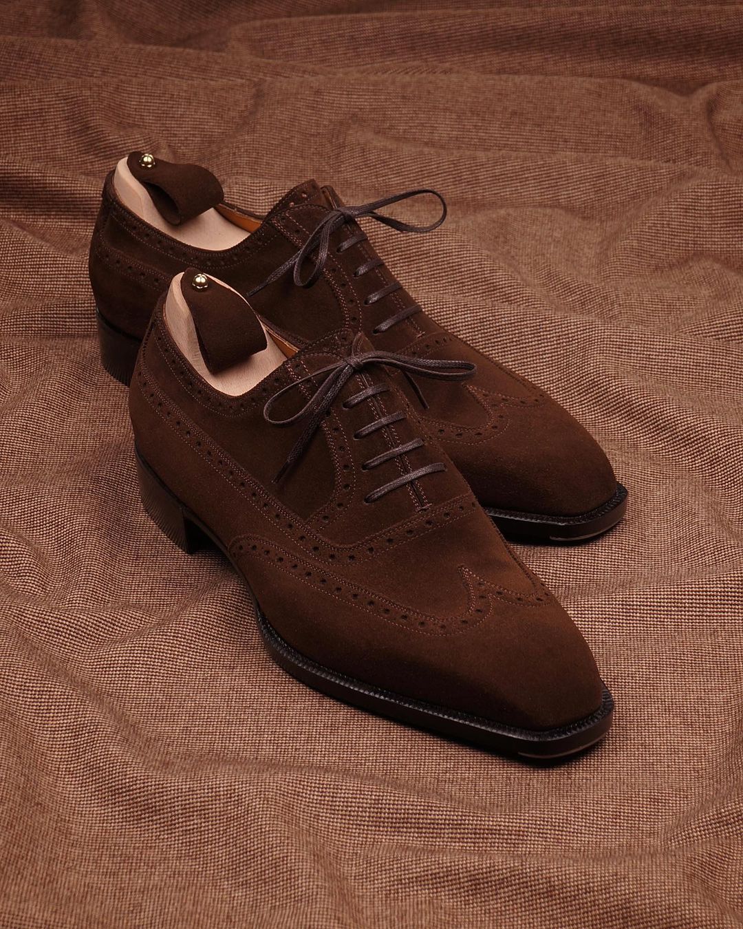 Brown Suede Laura Brogue Wingtip Oxfords 