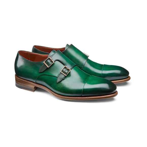 Flat Feet Shoes - Green Leather Castle Monk Straps with Arch Support