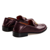 Flat Feet Shoes - Brown Burgundy Leather Penela Horsebit Collapsible Loafer Slippers with Arch Support