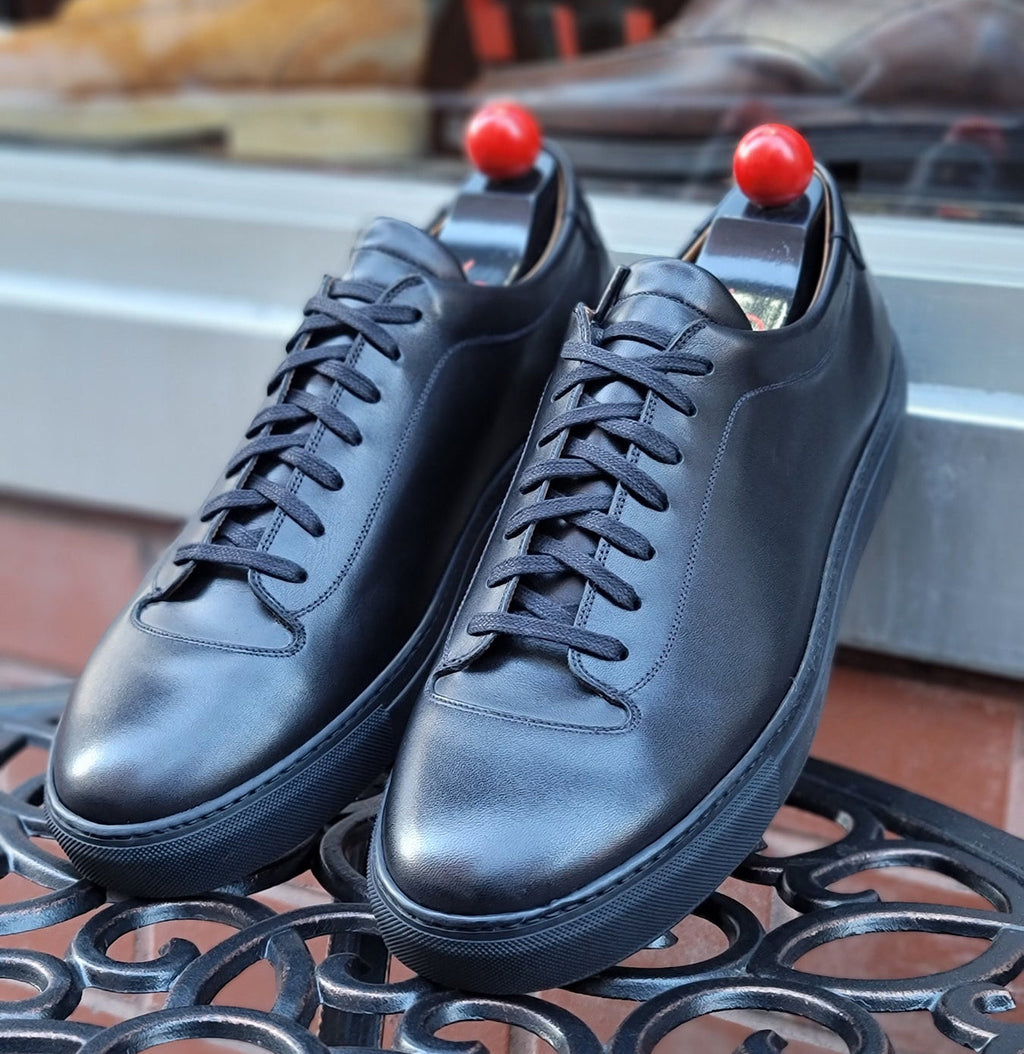 Height Increasing Black Leather Fairfax Lace Up Sneakers 