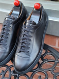 Height Increasing Black Leather Fairfax Lace Up Sneakers 
