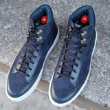 Navy Blue Suede and Leather Foxton Lace Up High Top Sneakers