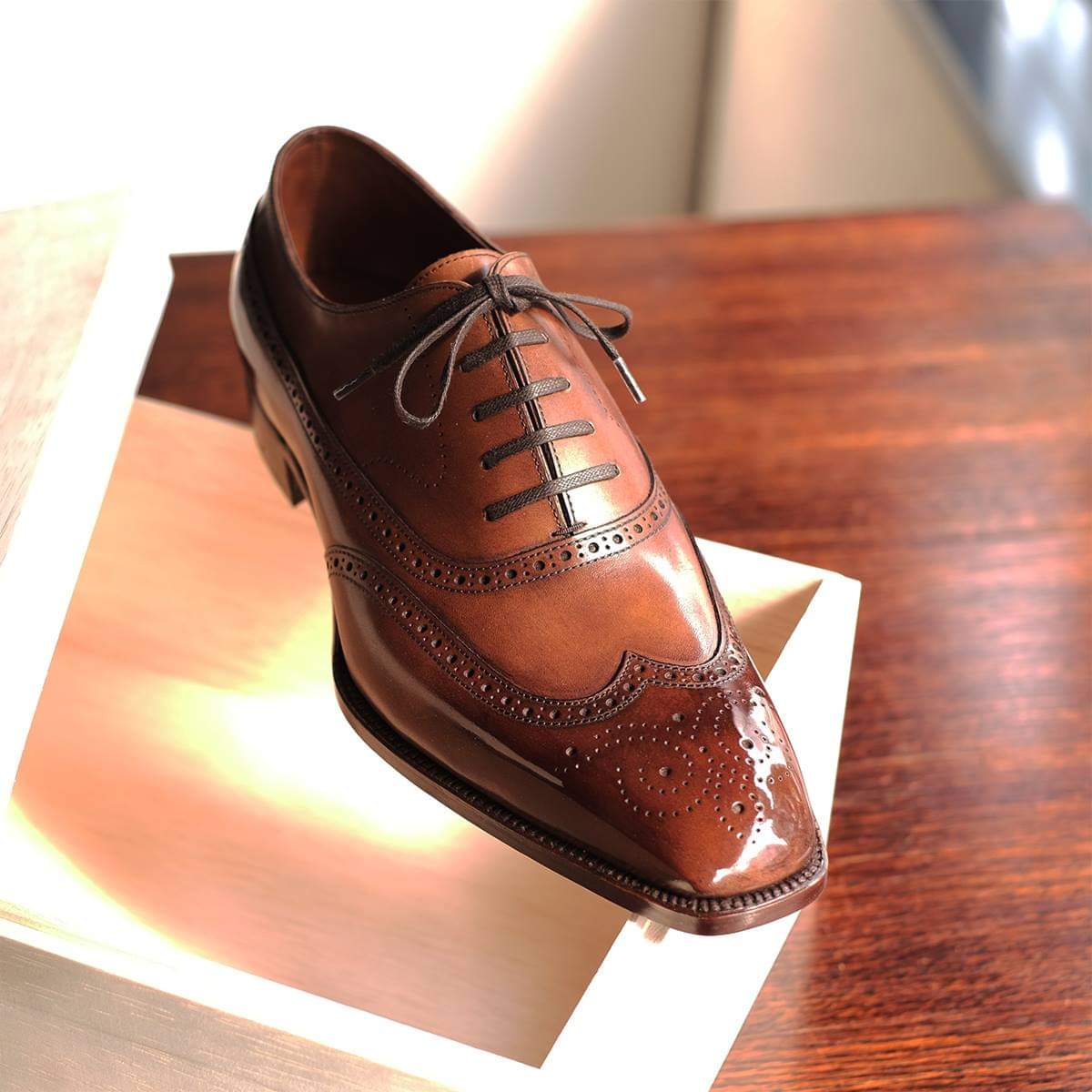 Tan Leather Cedria Brogue Wingtip Oxfords 