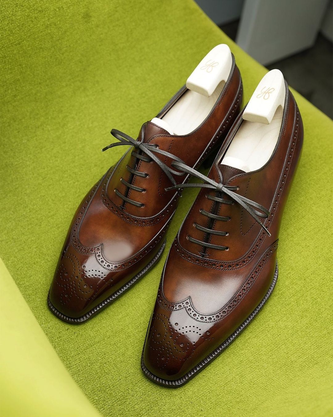 Dark Tan Leather Cedria Brogue Wingtip Oxfords 