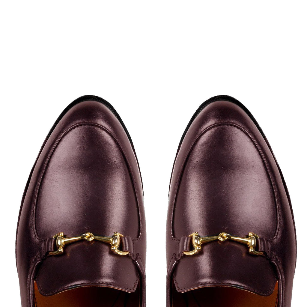 Flat Feet Shoes - Brown Burgundy Leather Penela Horsebit Collapsible Loafer Slippers with Arch Support