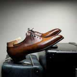 Tan Leather and Suede Cedara Brogue Wingtip Oxfords