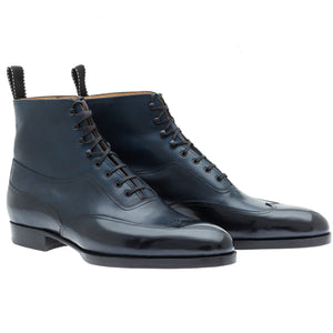 Navy Blue Leather Hendon Lace Up Boots
