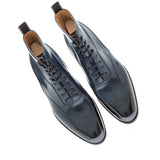 Height Increasing Navy Blue Leather Hendon Lace Up Boots