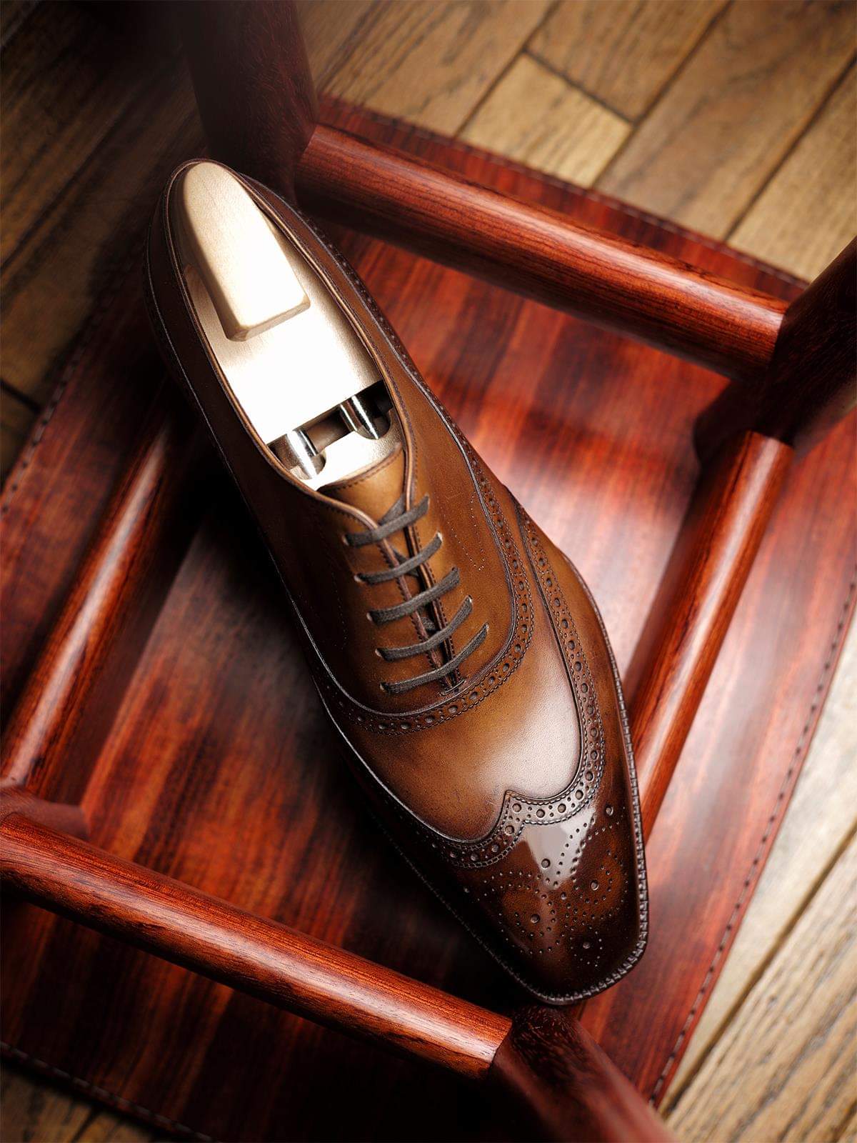 Tan Leather Cedria Brogue Wingtip Oxfords 