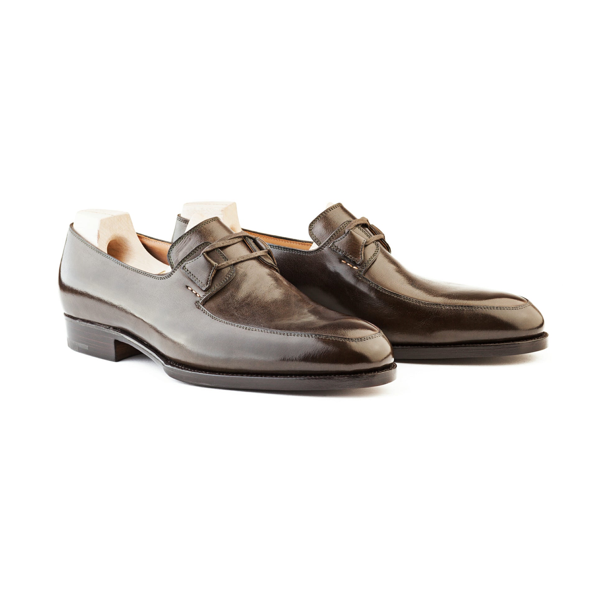 Goodyear Welted Barcelos Olive Green Leather Loafer With Violin Leather Sole