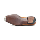 Height Increasing Goodyear Welted Vizela Tan Suede Croc Printed Penny Loafer With Violin Leather Sole