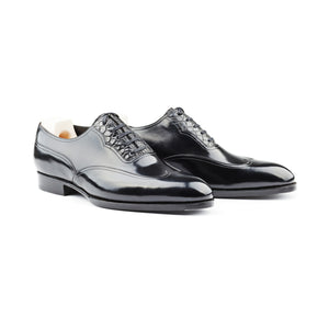 Goodyear Welted Moncorvo Black Leather Croc Print Oxford With Violin Leather Sole