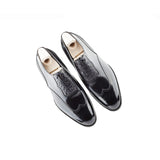 Flat Feet Shoes - Goodyear Welted Moncorvo Black Leather Croc Print Oxford With Violin Leather Sole with Arch Support
