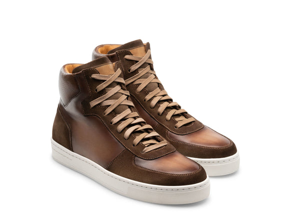 Height Increasing Brown Leather and Suede Porirua High Top Sneaker Boots