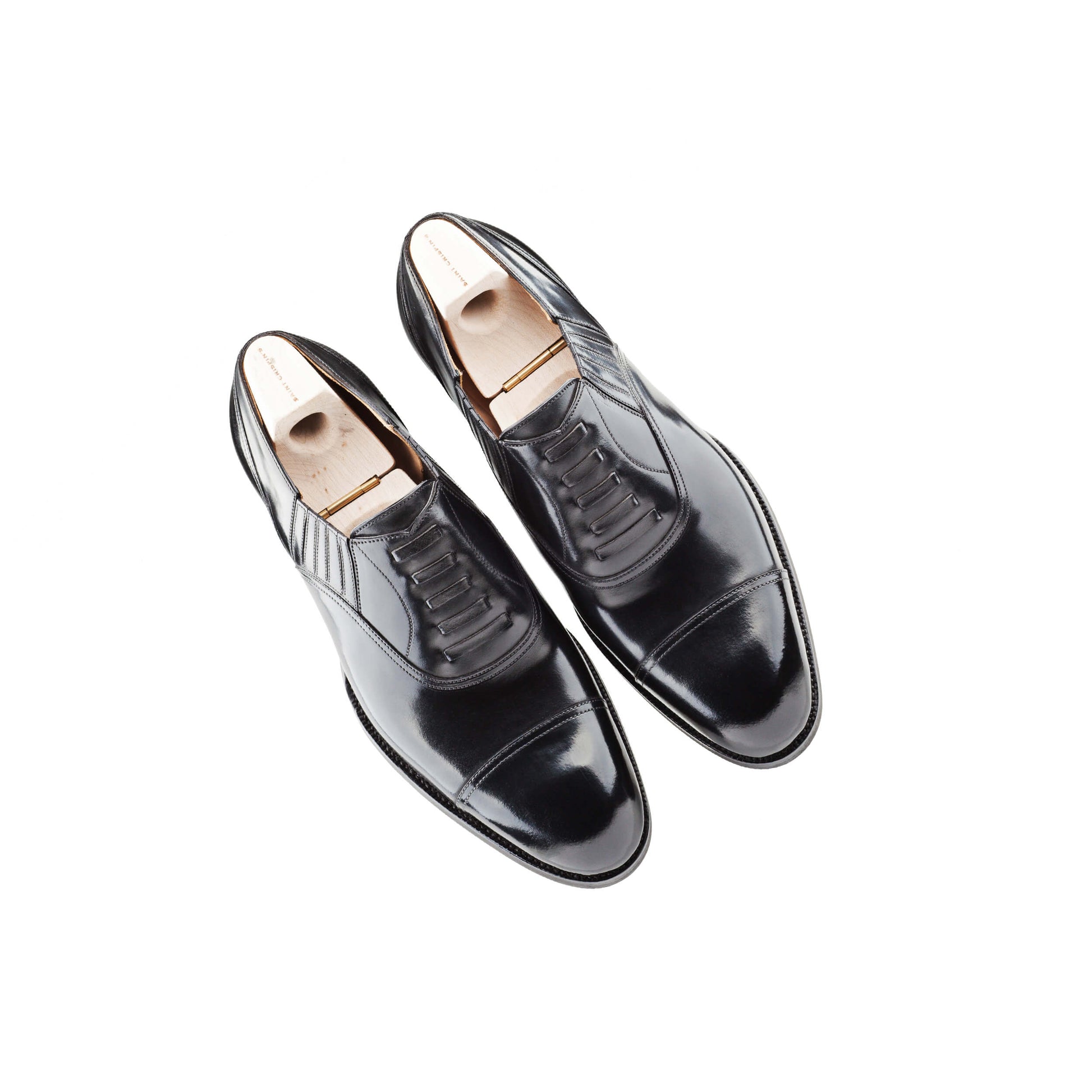 Height Increasing Goodyear Welted Braga Black Leather Oxford With Violin Leather Sole