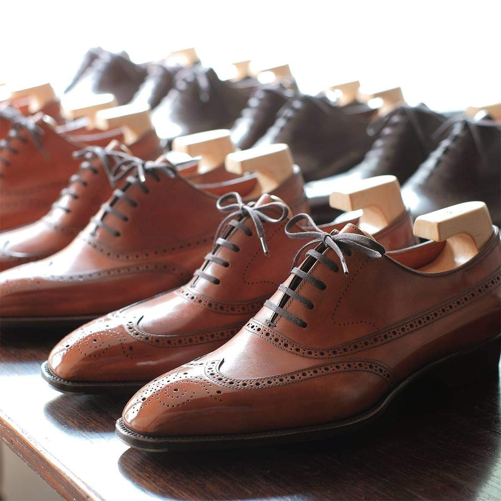 Tan Leather Cedria Brogue Wingtip Oxfords 