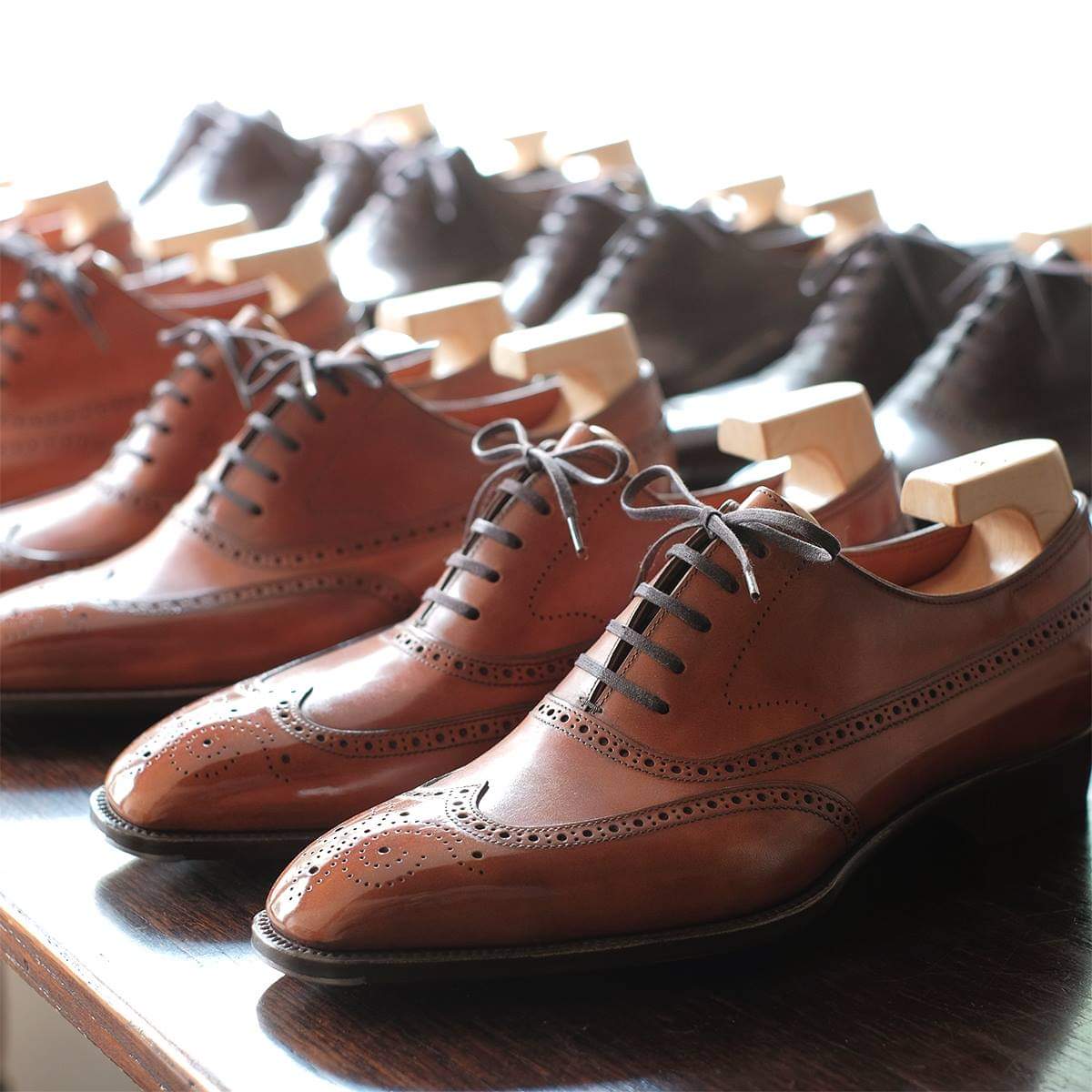 Tan Leather Cedria Brogue Wingtip Oxfords 