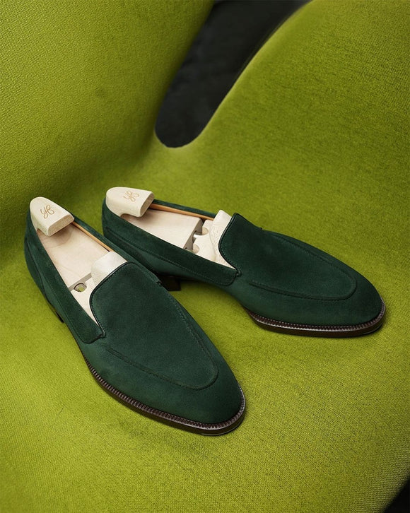 Green Suede Caelum Loafers Minimalist Edition