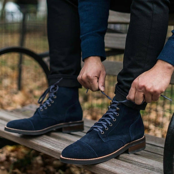 Navy Blue Suede Purley Lace Up Boots