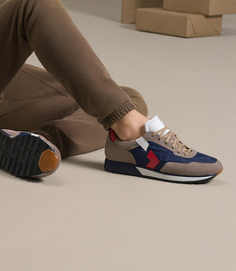 Tan Suede and Navy Blue Laivai Lace Up Running Sneaker Shoes