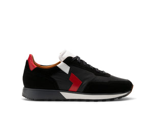 Height Increasing Black Leather and Suede Laivai Lace Up Running Sneaker Shoes