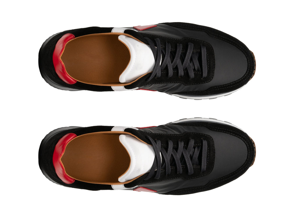 Height Increasing Black Leather and Suede Laivai Lace Up Running Sneaker Shoes