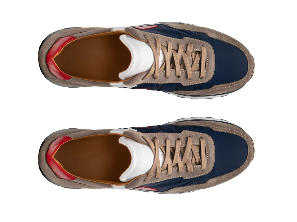 Height Increasing Tan Suede and Navy Blue Laivai Lace Up Running Sneaker Shoes