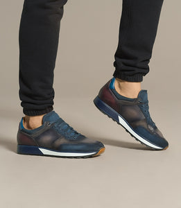 Navy Blue Suede and Grey Leather Nausori Lace Up Running Sneaker Shoes