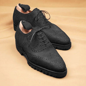 Black Leather Rene Brogue Chunky Oxfords Shoes