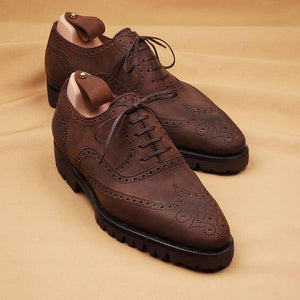 Height Increasing Brown Leather Rene Brogue Chunky Oxfords Shoes