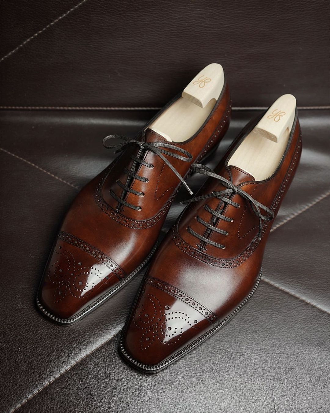 Olive Green Leather Gavriel Brogue Wingtip Oxfords