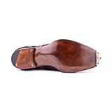 Height Increasing Goodyear Welted Murtosa Brown Suede and Leather Croc Print Double Monk Strap With Violin Leather Sole