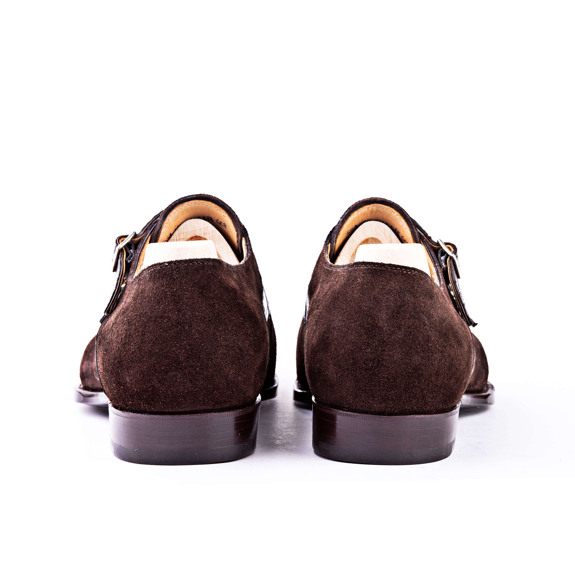 Goodyear Welted Murtosa Brown Suede and Leather Croc Print Double Monk Strap With Violin Leather Sole