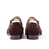 Height Increasing Goodyear Welted Murtosa Brown Suede and Leather Croc Print Double Monk Strap With Violin Leather Sole