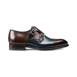 Flat Feet Shoes - Navy Blue and Brown Leather Castle Monk Straps with Arch Support